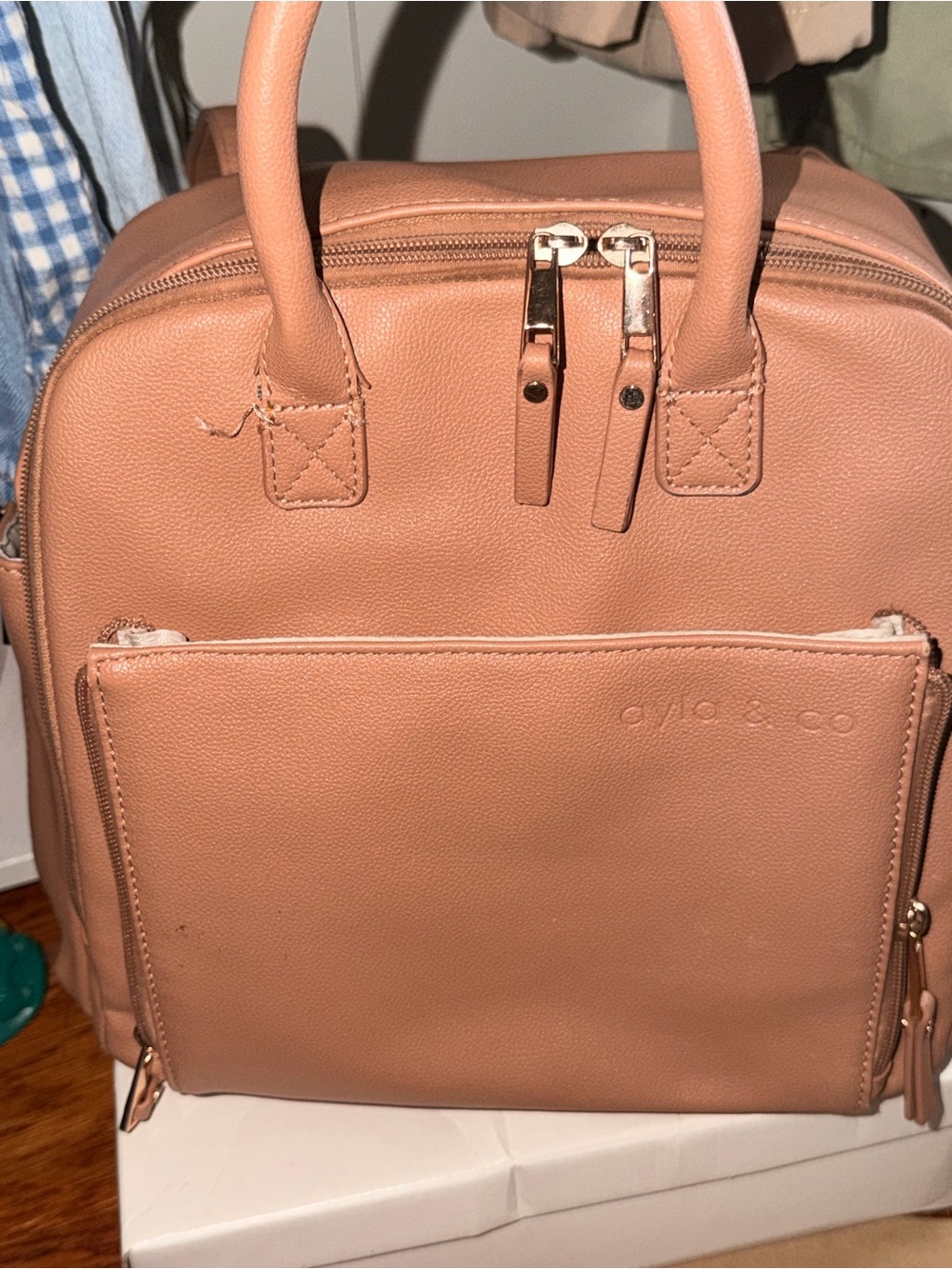 Ayla & Co. Blush Pink Faux Leather Mini Diaper bag.